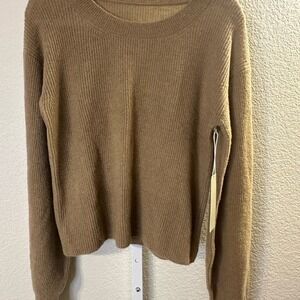Oversized Cozy Knit‎ Sweater Crewneck Pullover Ribbed Long Sleeve Brown Neutral